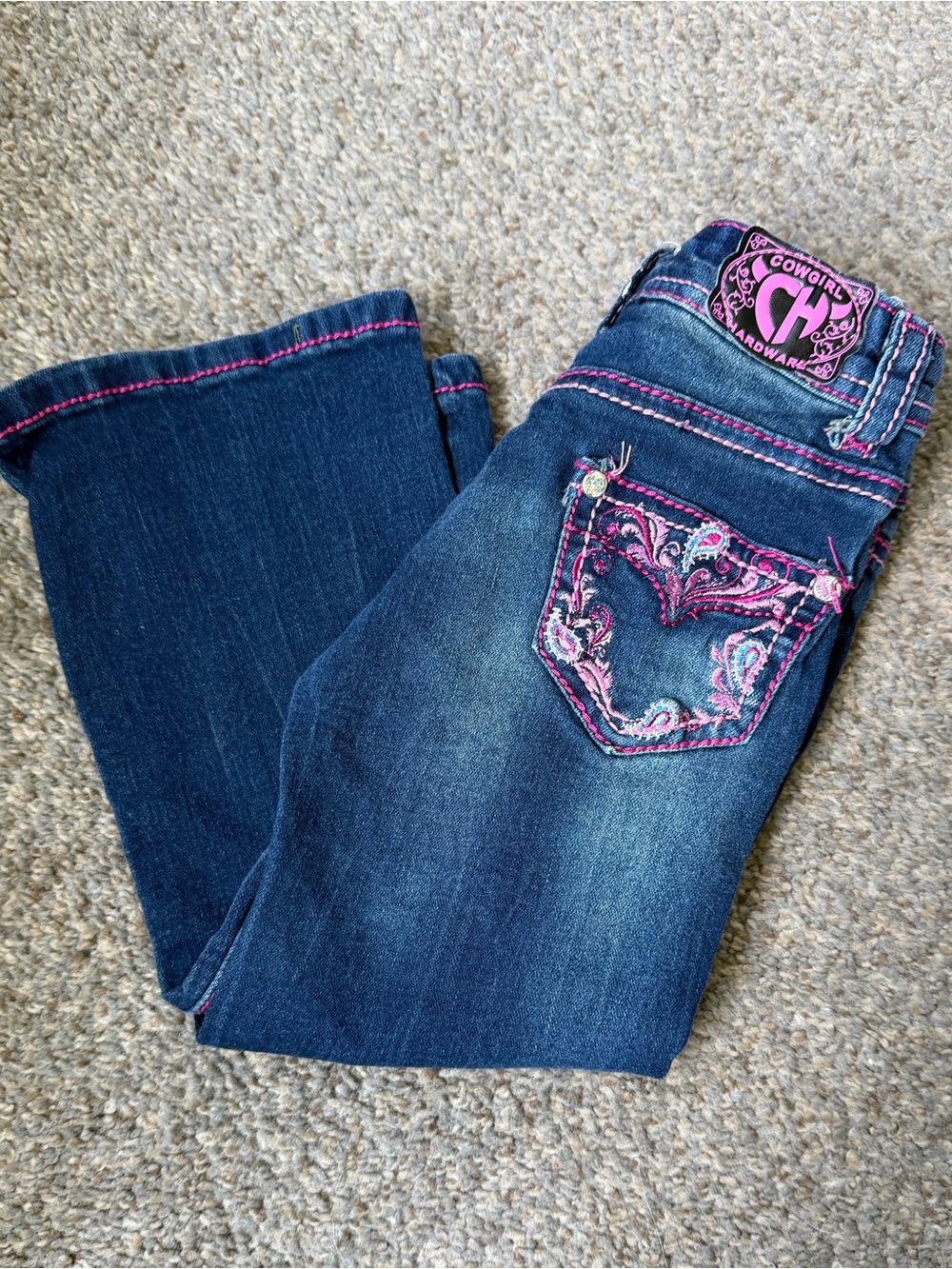Toddler Cowgirl Hardware Jeans with Pink Embroidery
